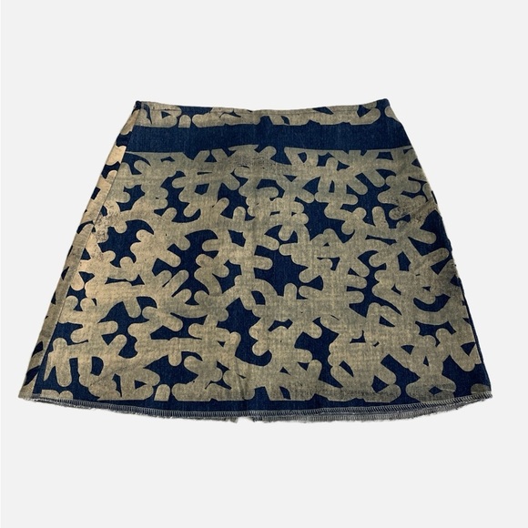 Mimi Oz Denim Mini Skirt Handmade Size Small Blue Beige One of a Kind NWT - Picture 9 of 9